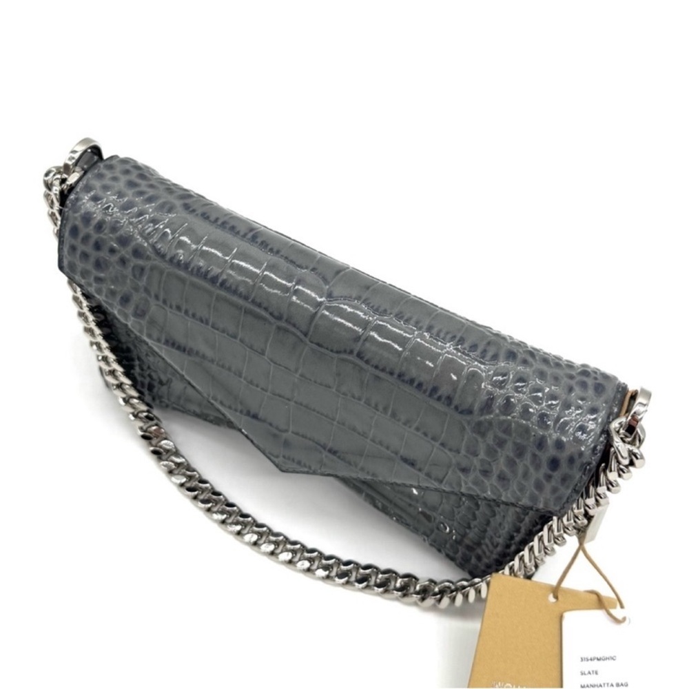Michael Kors Collection Manhatta Medium Crocodile Embossed Patent Leather Bag - Picture 8 of 12